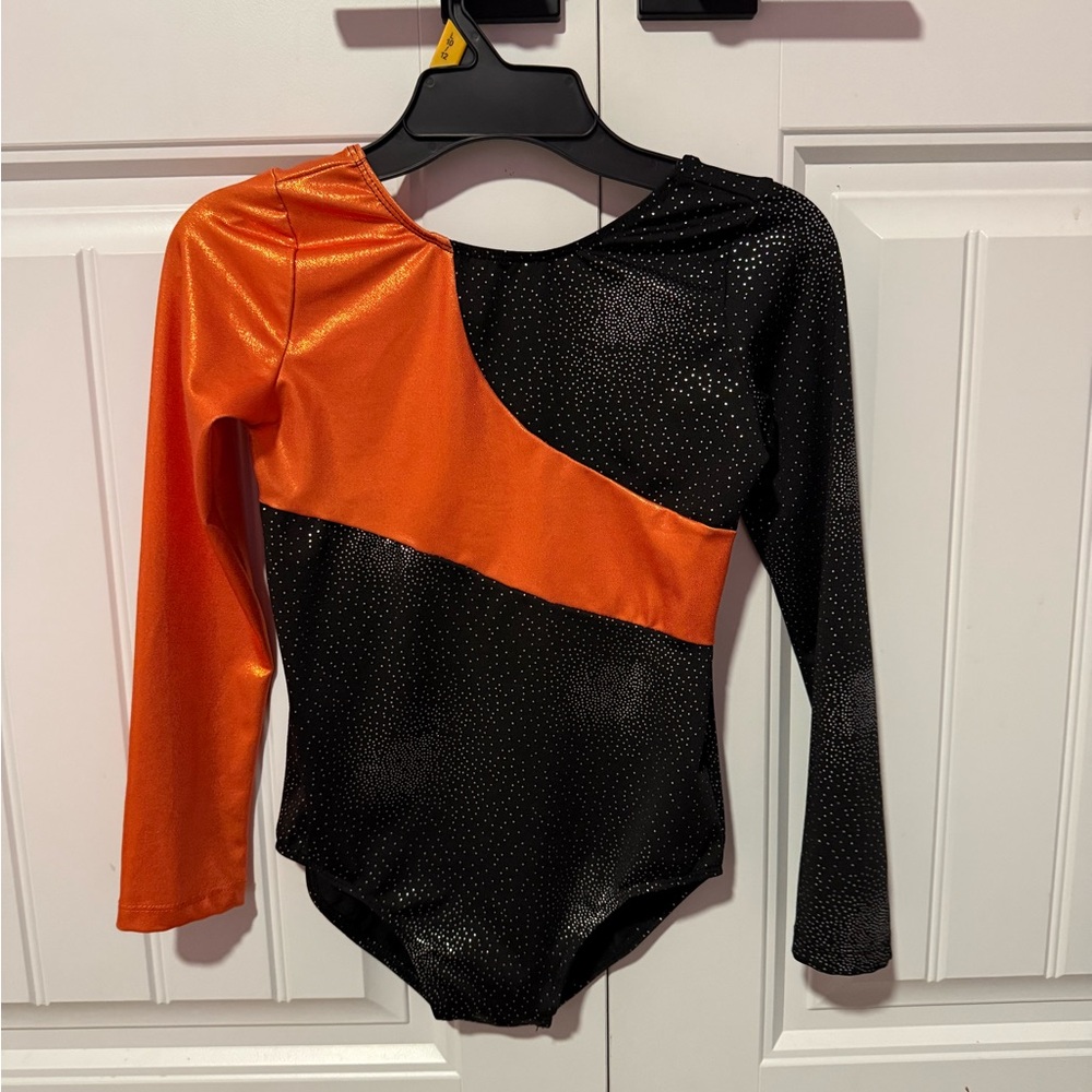 Orange and Black Long Sleeve Leotard